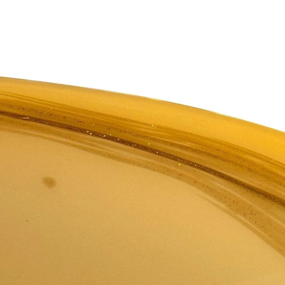 MCM Murano Glass Bowl Yellow Over White Cased with Swirls Gold Glitter‎ Italian